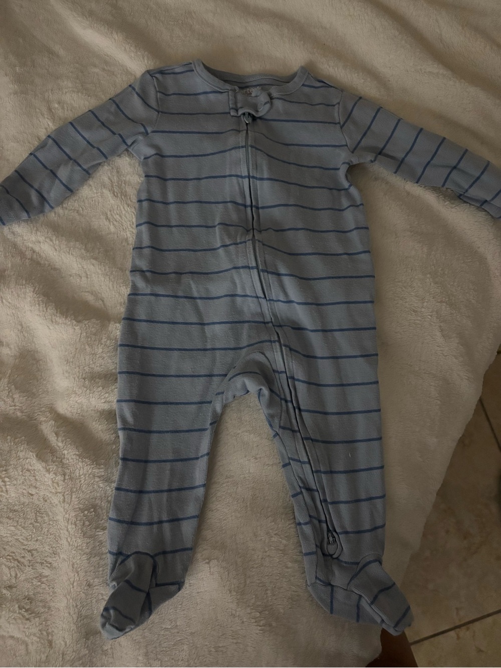 Blue Striped Footed One-Piece Pajama for Kids